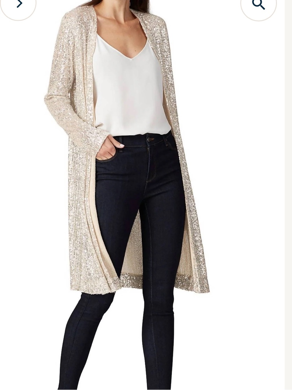Fifteen Twenty Sequin Duster Long-Sleeve Open Cardigan in Champagne Size XS